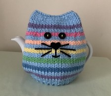 New Hand Knitted Blue/Rainbow