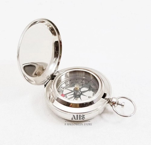 Vintage silver compass - silver, brass