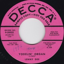 Jazz / Pop / Country--Lenny Dee ‎– Yodelin' Organ / Honky Tonk Train Blues