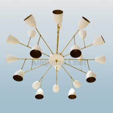 Modern cluster Lamp Huge Mid-Century Ivory Brass Chandelier, 1960s Ceiling Light