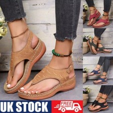 Ladies Orthopedic Sandals Casual Flat Flip Flops Womens Low Wedge Shoes Size UK