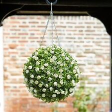 Hanging Artificial Flower Ball 3 Way Chain Outdoor Garden Decor White Fake 30cm