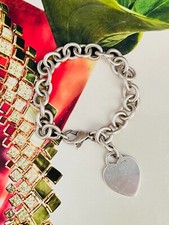 Tiffany & Co. Vintage Heart Logo Charm Interlocked Bracelet, 925 Sterling Silver