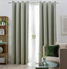 Textured Plain Eyelet Curtains Blackout Lined 117x137 cm Polyester Green Habitat