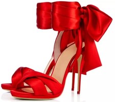 Red Satin Ankle Wrap High Heel