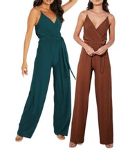 QUIZ JUMPSUIT- CHAIN STRAPPY SLEEVE PALAZZO V NECK PARTY PLAYSUIT RRP £35 484