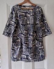 SEASALT CORNWALL *Into Land* Navy White Abstract Linen Tunic EU 36 UK 8 £69.95