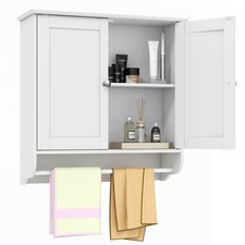 Wall-mounted Bathroom Cabinet Double Door Storage Medicine Cabinet W/ Towel Bar