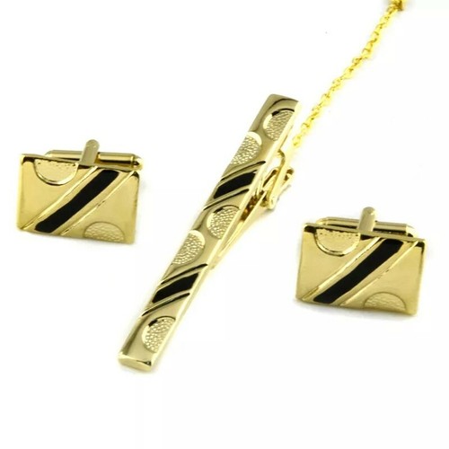 Gold black clasp cufflinks tie - gold,