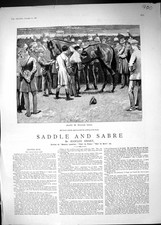 Antique Print 1887 Story Illustration Saddle Sabre Horse Racing Smart Small
