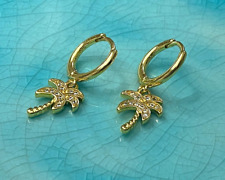 Coconut Palm Tree Dangle Hoop Earrings in 925 Silver•18K Gold Plated  ∙A194