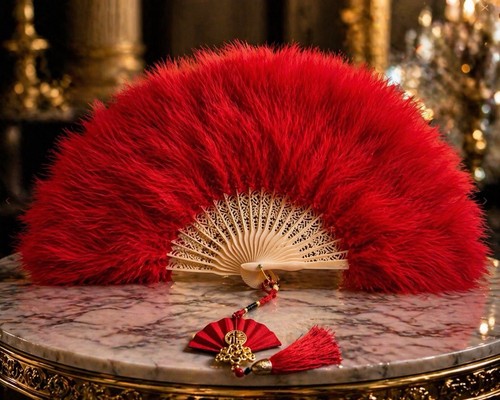 Luxury red feather fan - red,