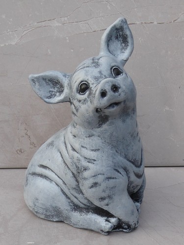 Handcrafted cast stone pig - stone,
