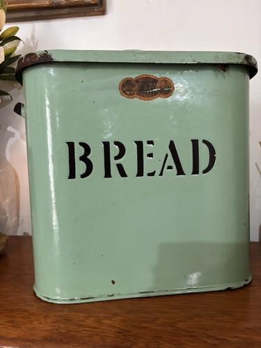 Vintage green enamel bread bin - vintage,
