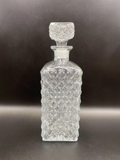 Cut Glass Square Hobnail Pressed Glass Vintage Decanter With Lid Stopper