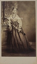 CDV PRETTY YOUNG LADY WEARING BLOUSE FULL SKIRT WITH FLORAL SPRAY FISHER CLIFTON