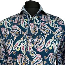 JIGGLER LORD BERLUE Shirt Mens LARGE (42") Long Sleeve Blue with Paisley Print