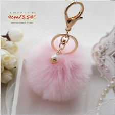 9 CM Fluffy Rabbit Very Soft Fur Ball Key Chain Pompom Handbag Car Key Ring UK