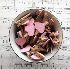 PINK Mini wooden heart pegs