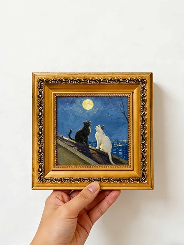 Cat sit rooftop under bright - ,