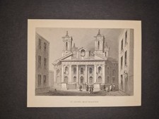Antique 1851 print - Smith Square Hall - St John's Church - Westminster London