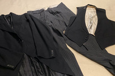 Vintage Wool Mourning Suit 38/40 R with Classic Stripe Trousers 40"W/ 28" inseam