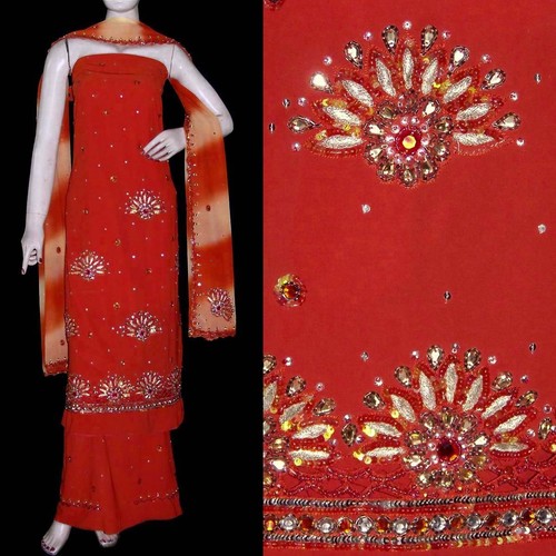 Orange georgt crepe kundan - crepe,