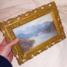 GILT FRAME ANTIQUE 1899 OIL PAINTING ON CANVAS LAKE CONISTON LAKE DISTRICT by MF