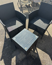 Black Rattan chair and side table set - 3pcs furniture set 