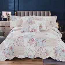 Patchwork 3 Piece Quilted Printed Bedspread Comforter bed Throw and Pillow Sham