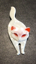 Lea Stein Vintage Bacchus Cat Brooch White Mosaic with Red Eyes and Ears