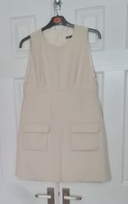 Zara Lovely Faux Suede Cream Dress 2x front Pockets,Zip Back Size M  Bnwot