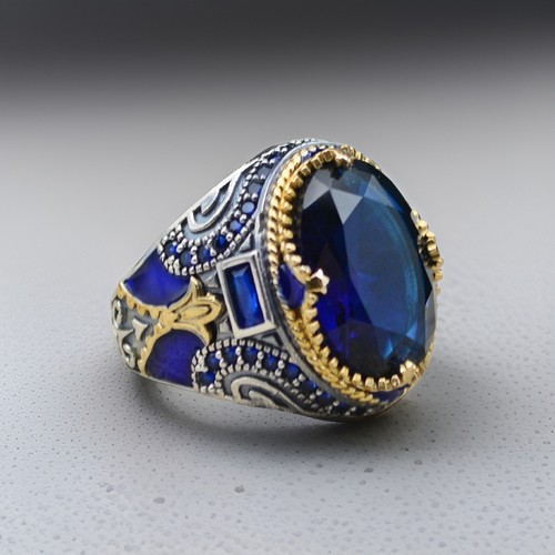 Blue zircon men ring - zircon, 925