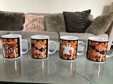Spooky Bat Ghost Skeleton Coffee Mugs Set Of 4 Halloween Autumn