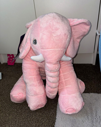 Large pink plush elephant - elephant, soft