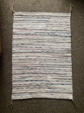 Mat Chindi Cotton Rug 33in x 23in Cream Pink Beige Multi with Jute Corner Tassel