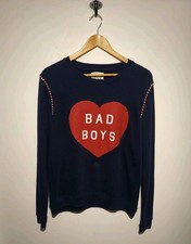 Zoe Karssen Size M Bad Boys Sweatshirt Navy Blue Red Heart Crew Neck Cotton