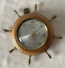 Vintage Wood & Brass Ships Wheel Miniature GDR Barometer Approx 13cm Diameter