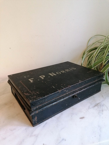 Vintage metal deed box with - deed,