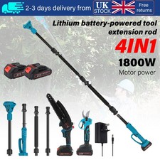 Electric Long Reach Telescopic Pole Chainsaw Pruner Trimmer Kit + 4 Batteries