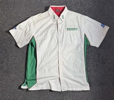 EDDIE STOBART MOTORSPORT WHITE GREEN BUTTONED SHORT SLEEVED SHIRT - XL