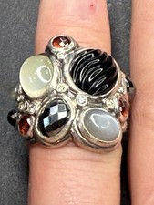 David Yurman Mosaic Oval Multi-Stone Sterling Silver Ring Size 8 Onyx