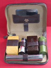 Gent's Vintage Grooming Travel Kit in Leather Cow Hide Case - Razor, Mirror Etc