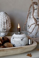 Shabby Chic Oil Lamp Concrete Stainless Steel Wick Burner Ball Garden Outdoor