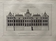 Antique French Architectural Engraving, Château de Baugé Garden Façade 1721