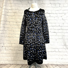 Hobbs Womens Dress Pattern Black Blue Stretch Jodie Knitted New UK 16 RRP £149