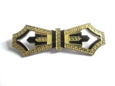 Vintage Pierre Bex Design Brooch Art Deco Geometric Enamel Silver Tone Metal