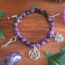 Amethyst Pagan Beaded Charm Bracelet Pagan jewellery for Witch Wiccan gift