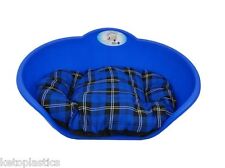 heavy duty royal blue pet bed with blue tartan cushion uk made dog cat basket