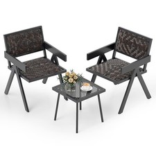 COSTWAY 3 Pcs Patio PE Wicker Bistro Set Patio Table and Chairs Set-Mix Brown